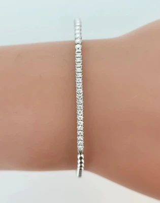 0.27ct Diamond & 18ct White Bead Bangle 5.2g