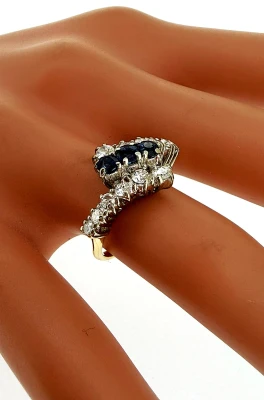 0.20ct Sapphire & 0.65ct Diamond Cross Over Ring- 18ct Gold 4.0g