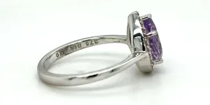 1.00ct Amethyst & 0.10ct Diamond Halo Ring- 9ct White Gold 2.4g