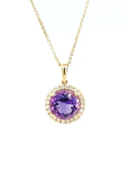 2.53ct Amethyst & 0.19ct Diamond Pendant - 9ct Gold 16/18 Inch 2.95g