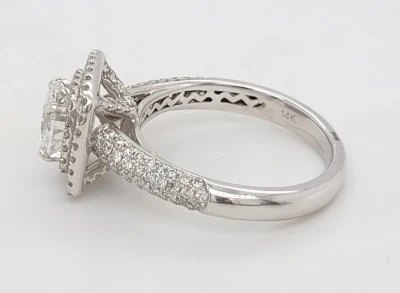 2.00ct Lab Grown Diamond & 14ct White Gold Halo Solitaire Ring 4.2g