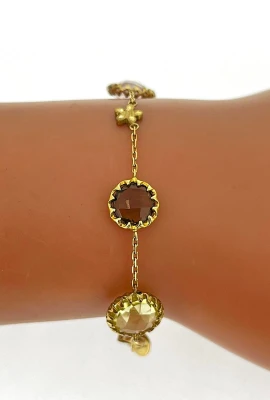 6.50ct Multi Gem Stone & 9ct Gold Fancy Bracelet 6.6g 7.5inch