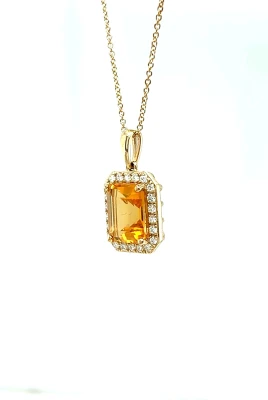 2.00ct Citrine & 0.30ct Diamond Pendant -9ct Gold 16/18Inch 2.78g