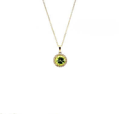 1.99ct Peridot & 0.16ct Diamond Pendant - 9ct Gold 16/18Inch 2.66g