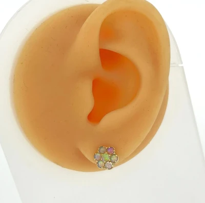 Opal & 9ct Gold Cluster Stud Earrings 1.4g