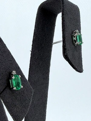 0.80ct Emerald & 0.02ct Diamond Stud Earrings 9ct White Gold 0.7g