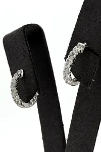 Solid Silver & Cubic Zirconia Huggies Style Hinged Hoop Earrings 2.8g ( 15 x 16 x 2.5mm )