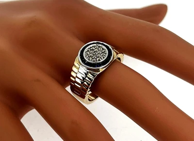 0.25ct Sapphire & 0.23ct Diamonds Gents Ring - 9ct Gold 7.4g