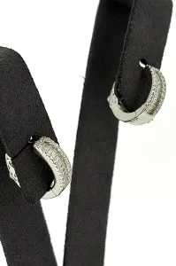 Solid Silver & 3 row Cubic Zirconia Huggies Hoop Earrings 4.4g ( 14 x 14 x 4.2 mm)