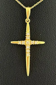 0.10ct Diamond & 18ct Gold Cross Pendant 1.18g ( 30mm x 15mm)