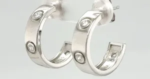 Solid Silver Half Hoop Screw Style Stud Earrings 4.8g ( 18.7 x 5.2mm )