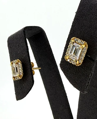 1.20ct Diamond & 18ct Gold Halo Stud Earrings 3.4g (8.7mm x 6.5mm)