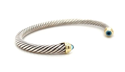 14ct Gold & Silver 6.5mm Topaz Torque Bangle 26.0g 7.5inch