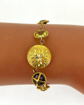 8.00ct Citrine & Amethyst Bracelet 9ct Gold 7.5g / 7.5inch