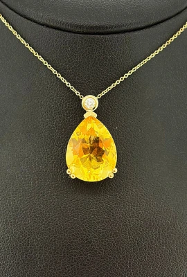 9.50ct Citrine & 0.08ct Diamond Pendant 9ct Gold 16/18Inch 5.43g