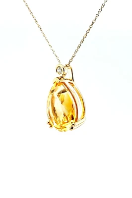 9.50ct Citrine & 0.08ct Diamond Pendant 9ct Gold 16/18Inch 5.43g
