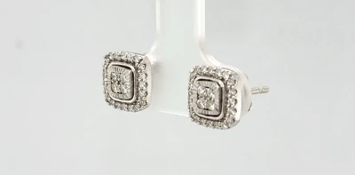 0.50ct Diamond & 9ct White Gold Halo Stud Earrings 3.0g ( 8.6mm x 8.6mm)