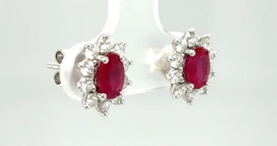0.80ct Ruby & 0.66ct Diamond Halo Stud Earrings 18ct White Gold 2.7g