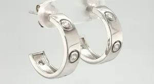 Solid Silver Half Hoop Screw Style Stud Earrings 4.8g ( 18.7 x 5.2mm )