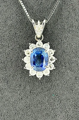2.31ct Sapphire & 0.80ct Diamond Platinum Pendant 5.4g 16/18inch