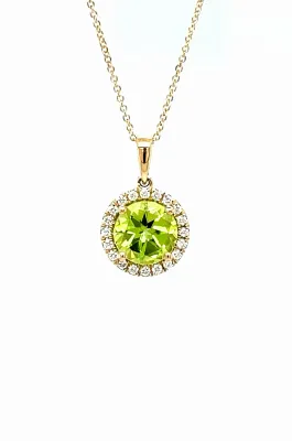 1.99ct Peridot & 0.16ct Diamond Pendant - 9ct Gold 16/18Inch 2.66g