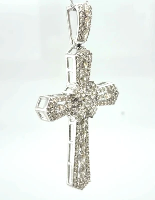 3.41ct Diamond & 9ct White Gold Cross Pendant (64mm x 36.4mm)- 12.5g