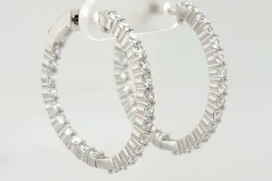 Solid Silver & Cubic Zirconia Hinged Hoop Earrings 7.9g ( 31 x 31 x 2.5mm )