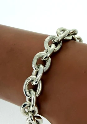 Solid Sterling Silver 9.3mm Belcher Linked Bracelet 39.7g ( Upto 9 inch)