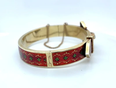 0.50ct Diamond & Fancy Enamel Buckle Bangle 35.9g