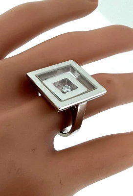 Chopard Happy Spirit Ring 0.10ct Floating Diamond & 18ct White Gold 16.7g