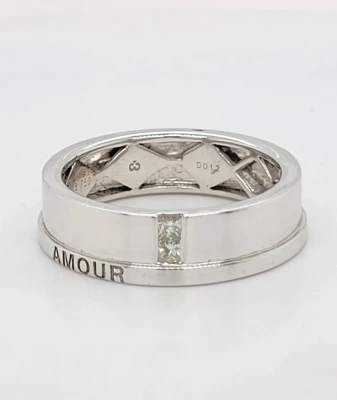 0.10ct Diamond & 18ct White Gold " AMOUR" Wedding Band 7.2g