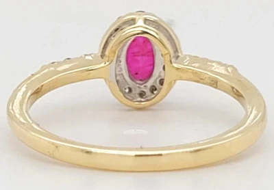 0.75ct Ruby & Diamond Halo Ring 9ct Gold 2.1g Size N