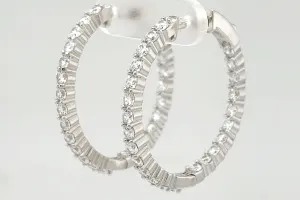 Solid Silver & Cubic Zirconia Hinged Hoop Earrings 7.9g ( 31 x 31 x 2.5mm )