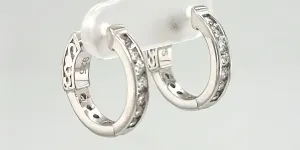 Solid Silver & Cubic Zirconia Hinged Huggies Style Hoop Earrings 3.6g ( 15.3 x 16.2 x 2.9mm )