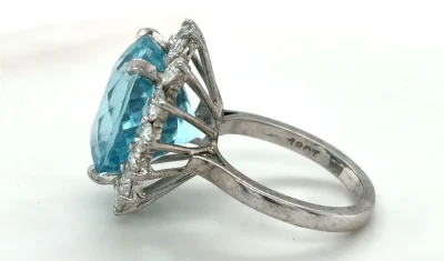13.50ct Aquamarine & 2.06ct Diamond Dress Ring-18ct White Gold 10g