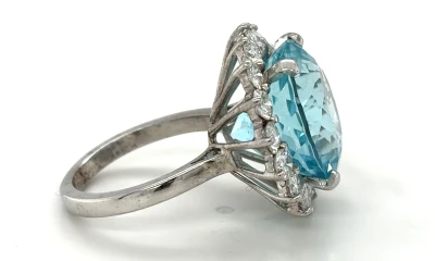 13.50ct Aquamarine & 2.06ct Diamond Dress Ring-18ct White Gold 10g