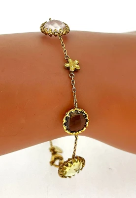 6.50ct Multi Gem Stone & 9ct Gold Fancy Bracelet 6.6g 7.5inch