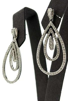 1.50ct Diamond & 9ct White Gold Drop Stud Earrings 7.8g ( 41.00mm x 18.00mm)