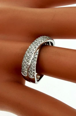 1.00ct Diamond & 18ct White Gold Cross Over Band/Dress Ring 5.5g