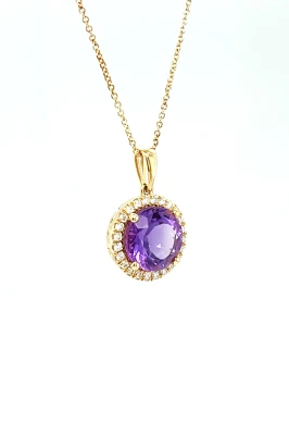 2.53ct Amethyst & 0.19ct Diamond Pendant - 9ct Gold 16/18 Inch 2.95g