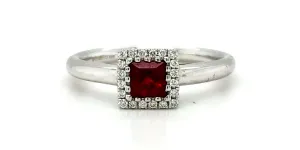 Ruby & Diamond 18ct White Gold Halo Solitaire Ring 4.0g