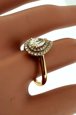 0.65ct Diamond & 18ct Gold Pear Shape Halo Solitaire Ring 3.4g