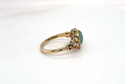 Jade & Seed Pearl Dress Ring -9ct Gold 2.8g