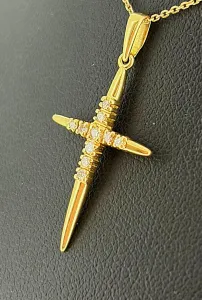 0.10ct Diamond & 18ct Gold Cross Pendant 1.18g ( 30mm x 15mm)