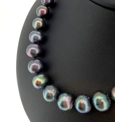 8.5mm Peacock Fresh Water Pearl & 18ct Gold Necklace 18.75inch 50.2g