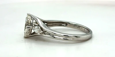 1.39ct Marquise Diamond & 18ct White Gold Solitaire/Trilogy Ring 4.2g