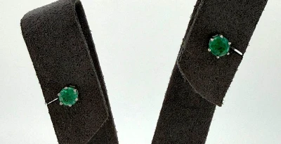 0.20ct Emerald & 9ct White Gold Stud Earrings 0.8g