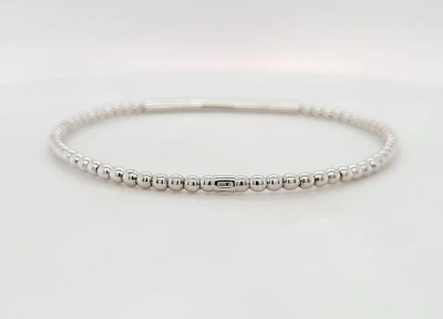 0.27ct Diamond & 18ct White Bead Bangle 5.2g