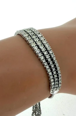 3.00ct Diamond & 10ct White Gold Triple Row Adjustable Tennis Bracelet 14.9g