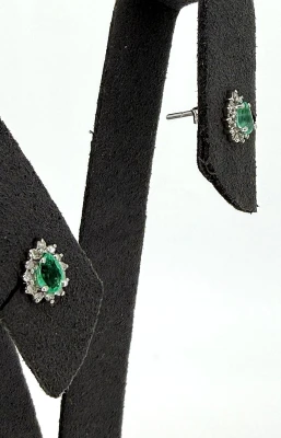 0.40ct Emerald & 0.15ct Diamond Stud Earrings -9ct White Gold 0.9g
